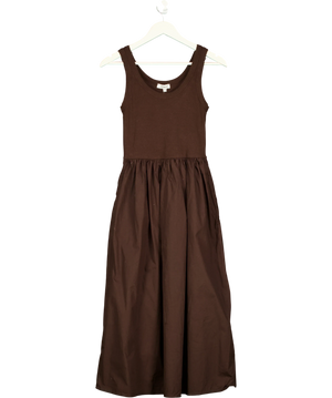 Albaray Rib Spliced Cotton Midi Dress Brown UK 8