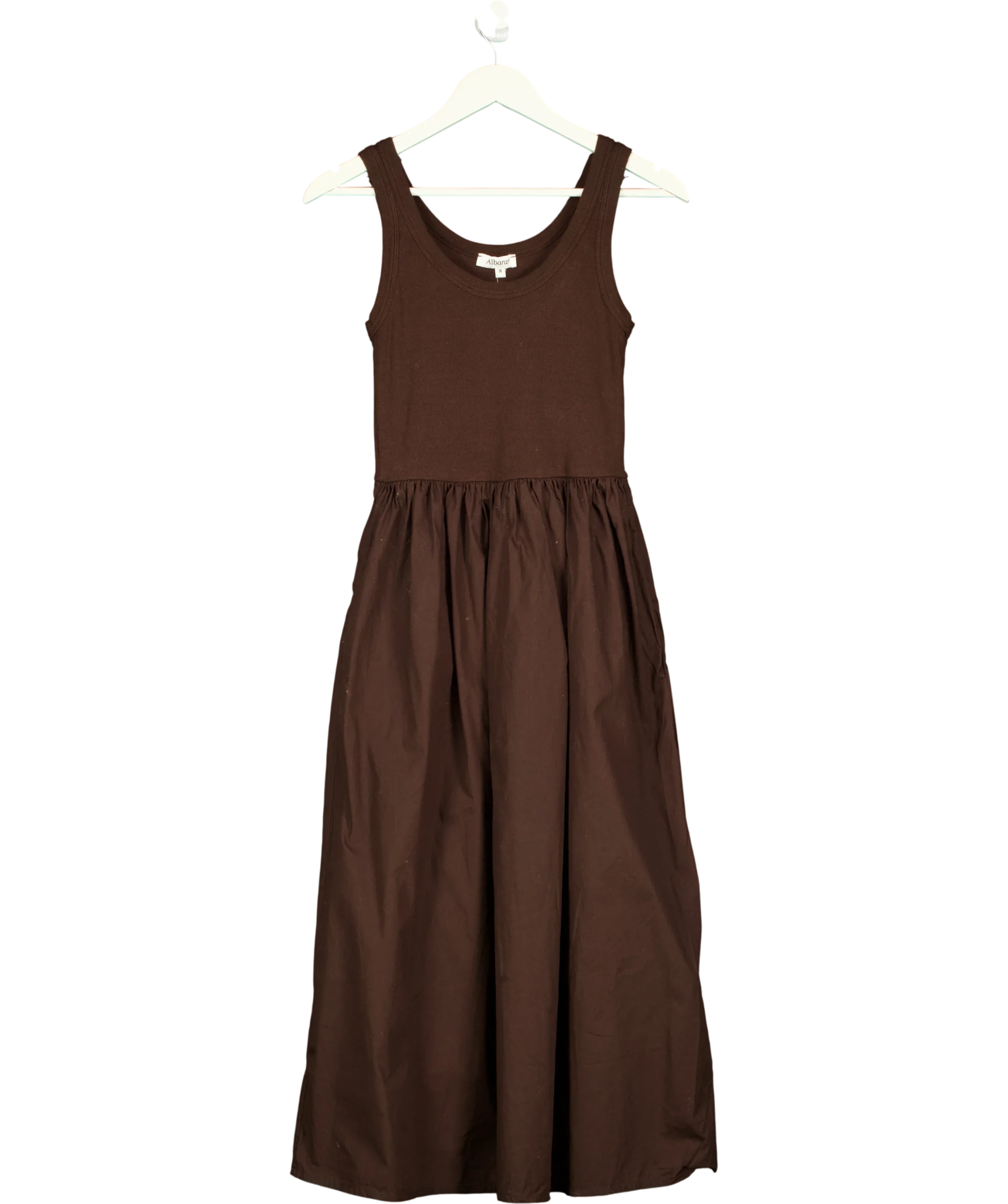Albaray Brown Rib Spliced Cotton MIDI Dress Brown, size UK 8 — front
