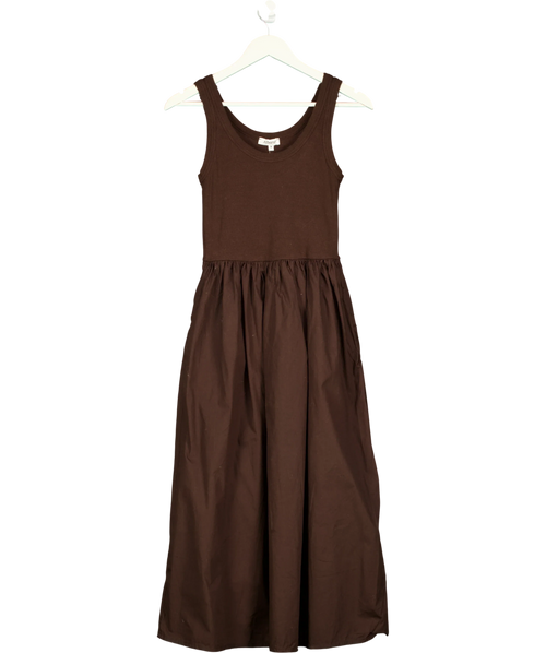 Albaray Brown Rib Spliced Cotton MIDI Dress Brown, size UK 8 — front