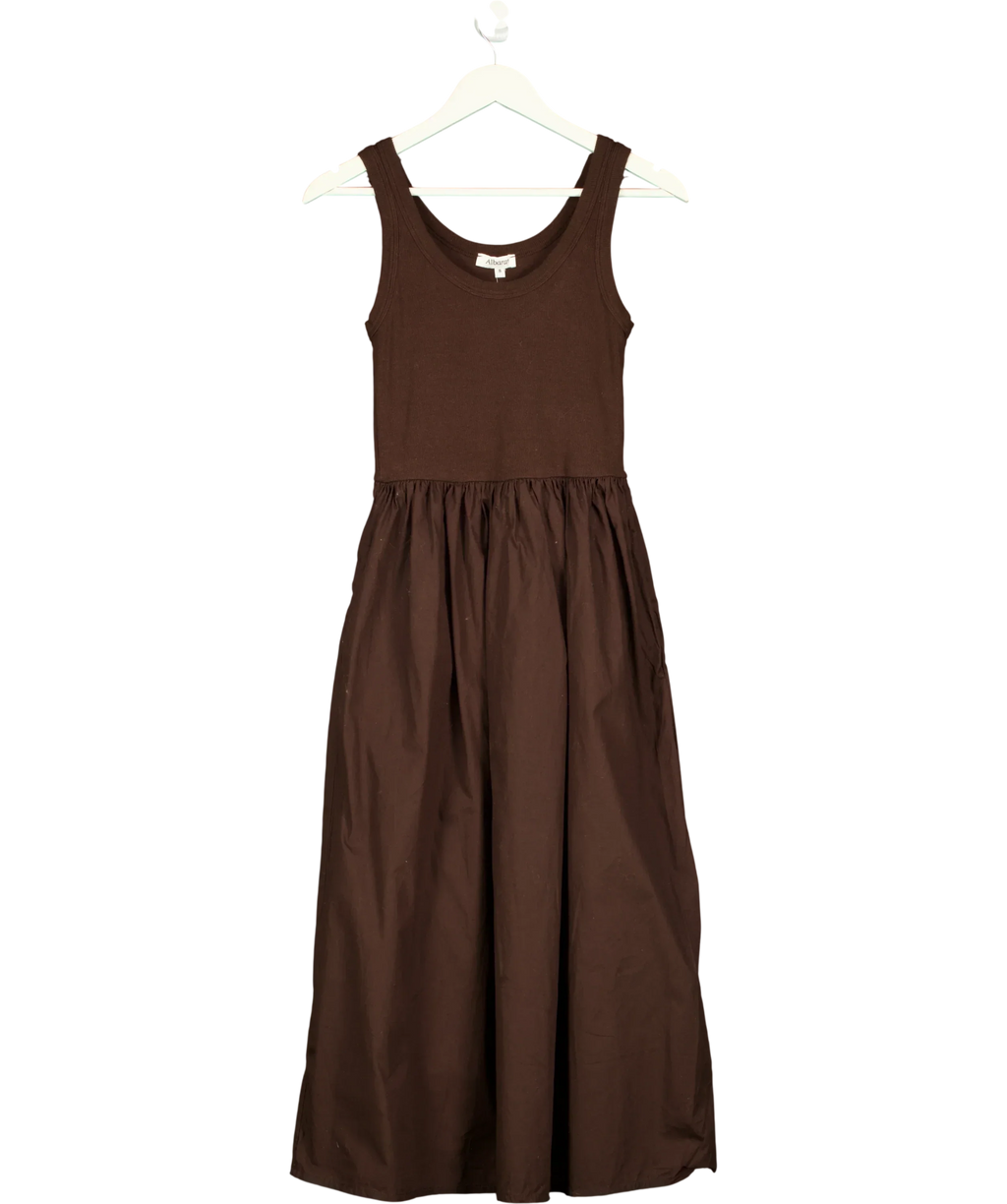 Albaray Brown Rib Spliced Cotton MIDI Dress Brown, size UK 8 — front