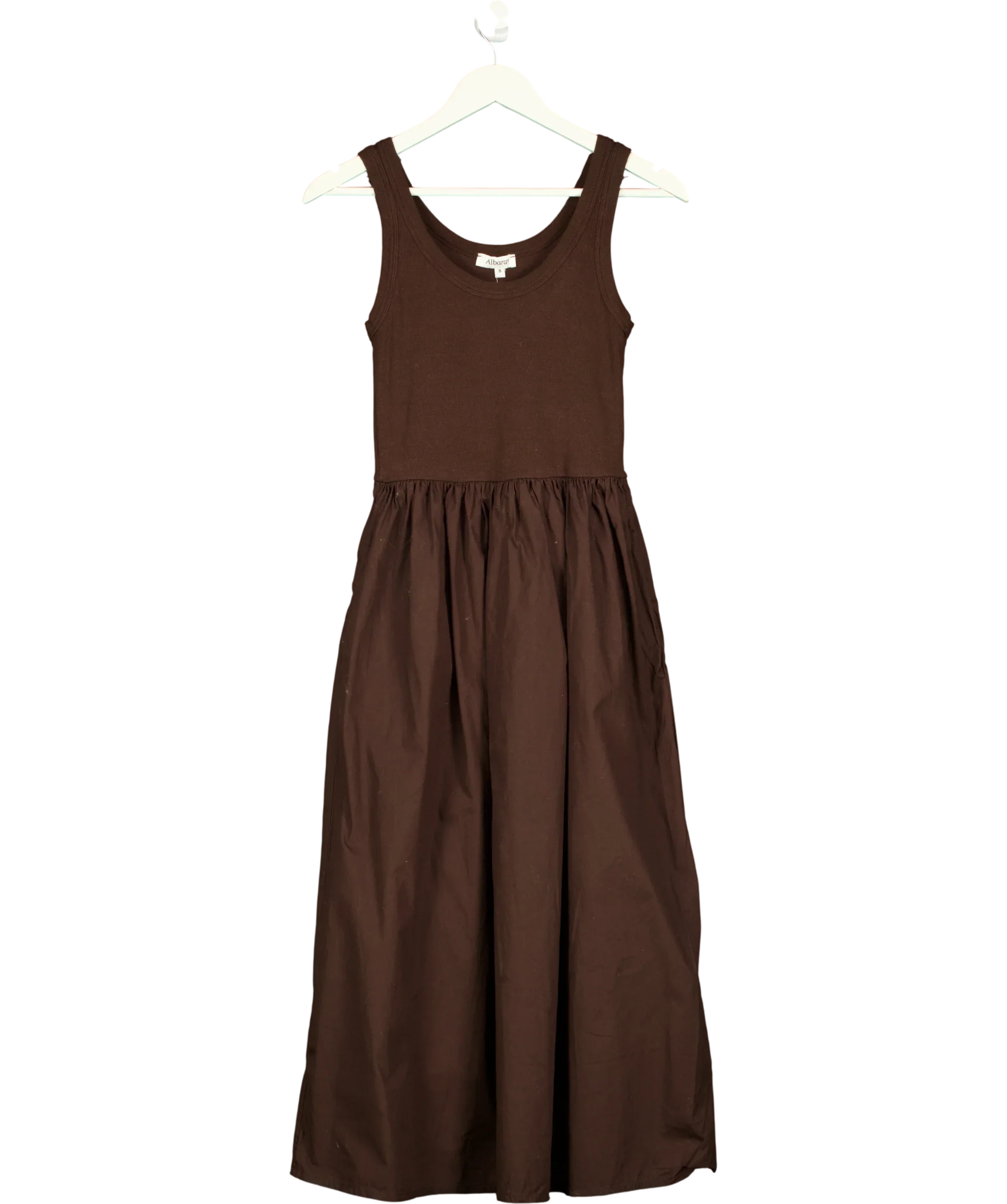 Albaray Brown Rib Spliced Cotton MIDI Dress Brown, size UK 8 — front