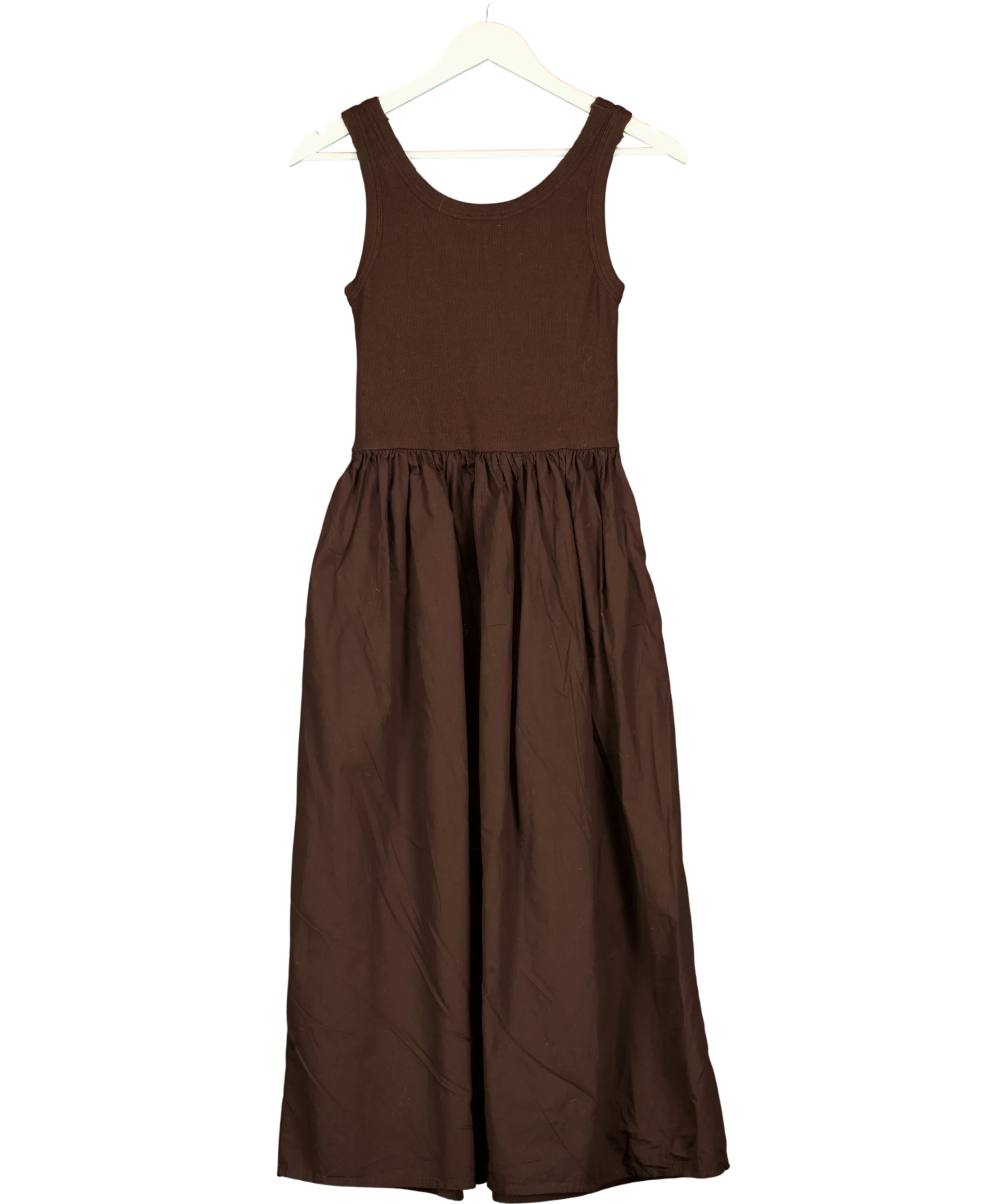 Albaray Brown Rib Spliced Cotton MIDI Dress Brown, size UK 8 — back