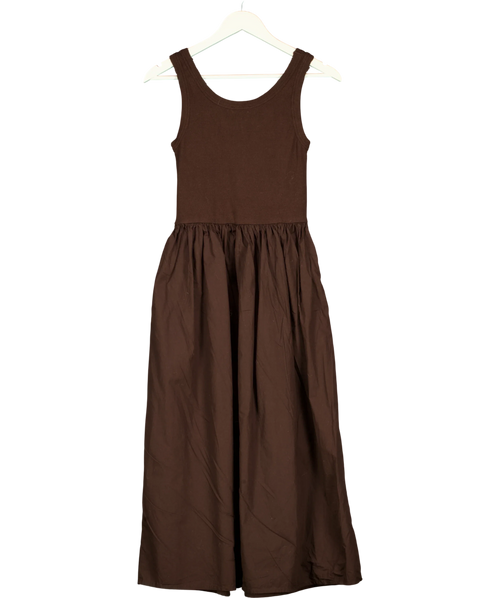 Albaray Brown Rib Spliced Cotton MIDI Dress Brown, size UK 8 — back