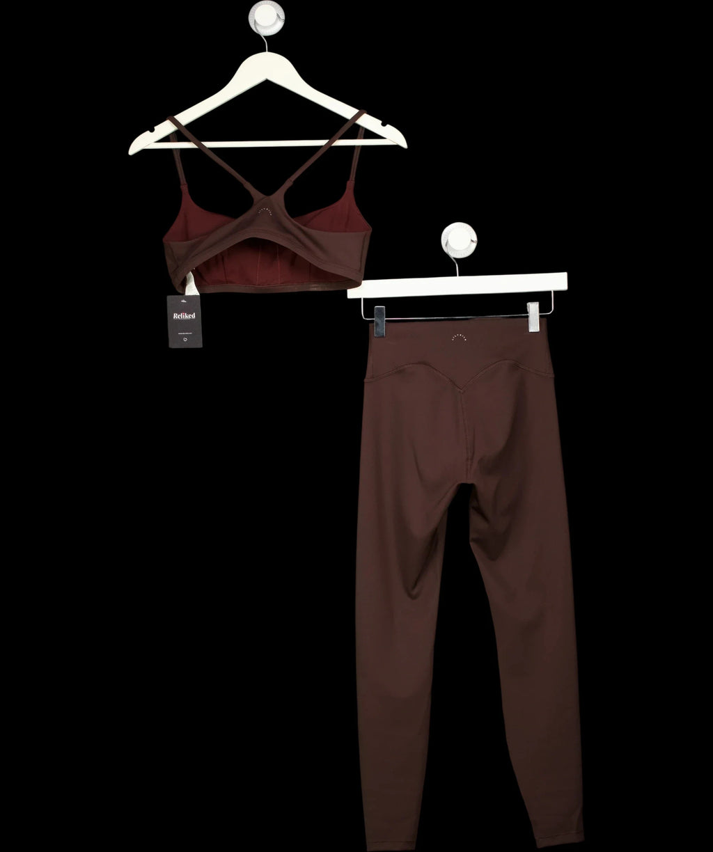 LILYSILK Brown SilkContour Premium Activewear Two Piece Set Coffee Bean BROWN, size UK XS/S — label