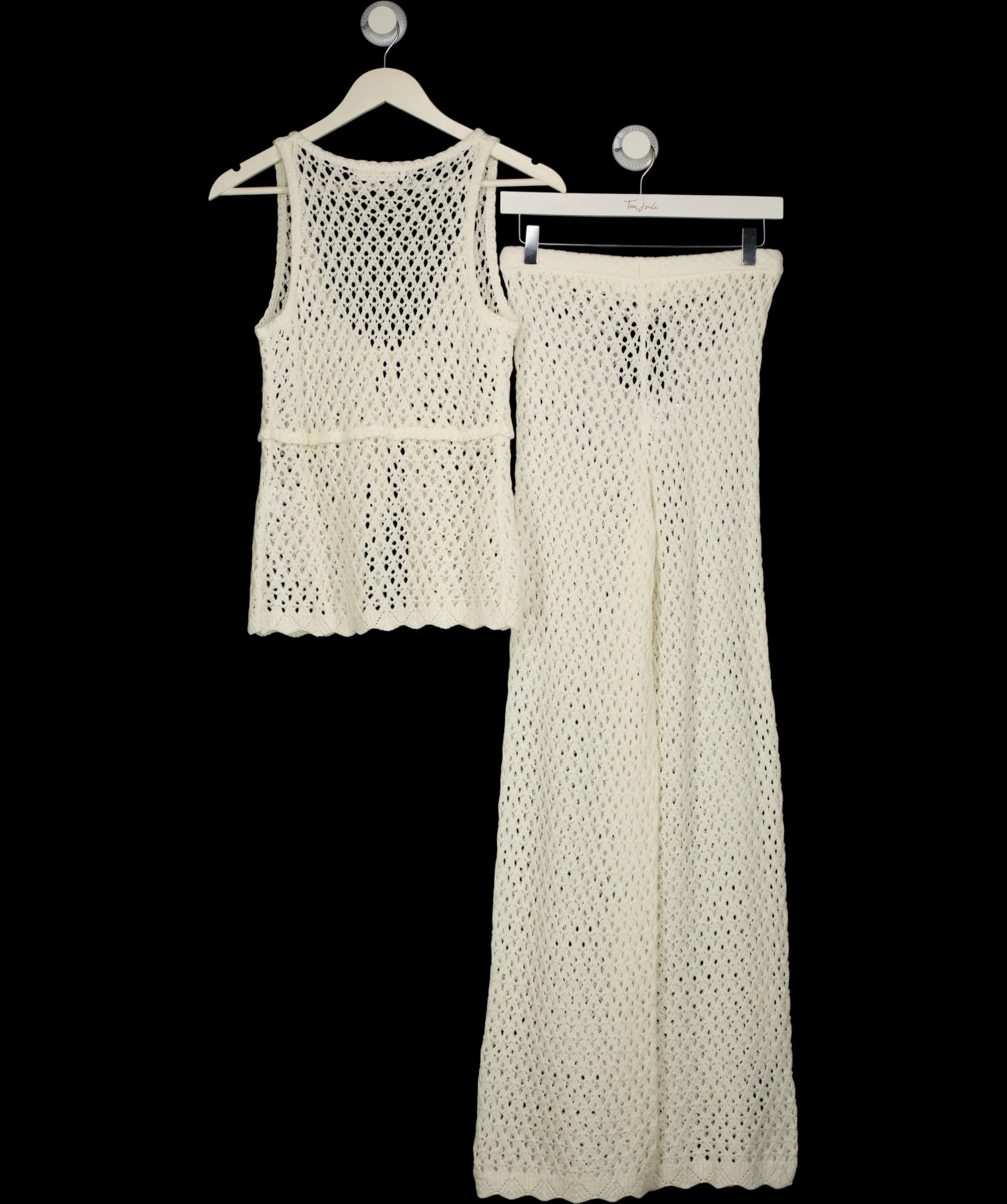 4th & Reckless White Katerina Crochet Tie Front Top (UK 8)  & Trousers (UK 6) Set Off White, size UK XS/S — label