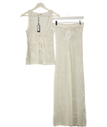 4th & Reckless White Katerina Crochet Tie Front Top (UK 8)  & Trousers (UK 6) Set Off White, size UK XS/S — front