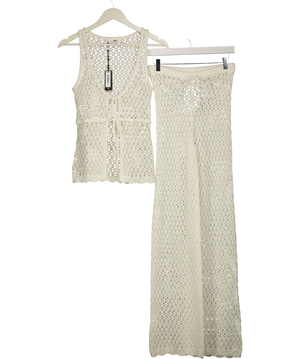 4th & Reckless Katerina Crochet Tie Front Top (uk 8)  & Trousers (uk 6) Set Off White UK XS/S