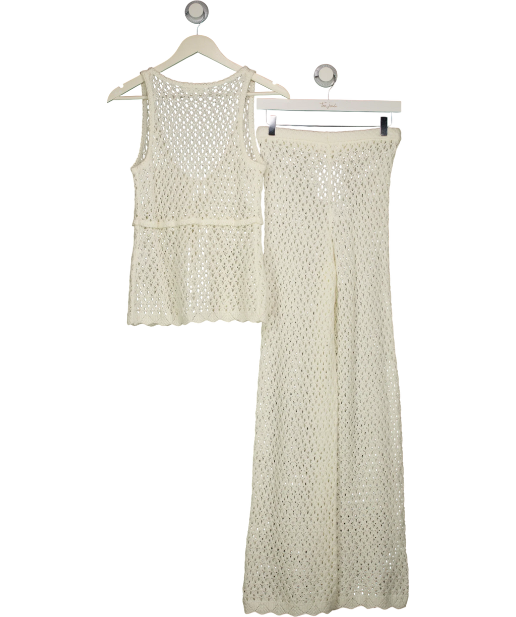 4th & Reckless White Katerina Crochet Tie Front Top (UK 8)  & Trousers (UK 6) Set Off White, size UK XS/S — back