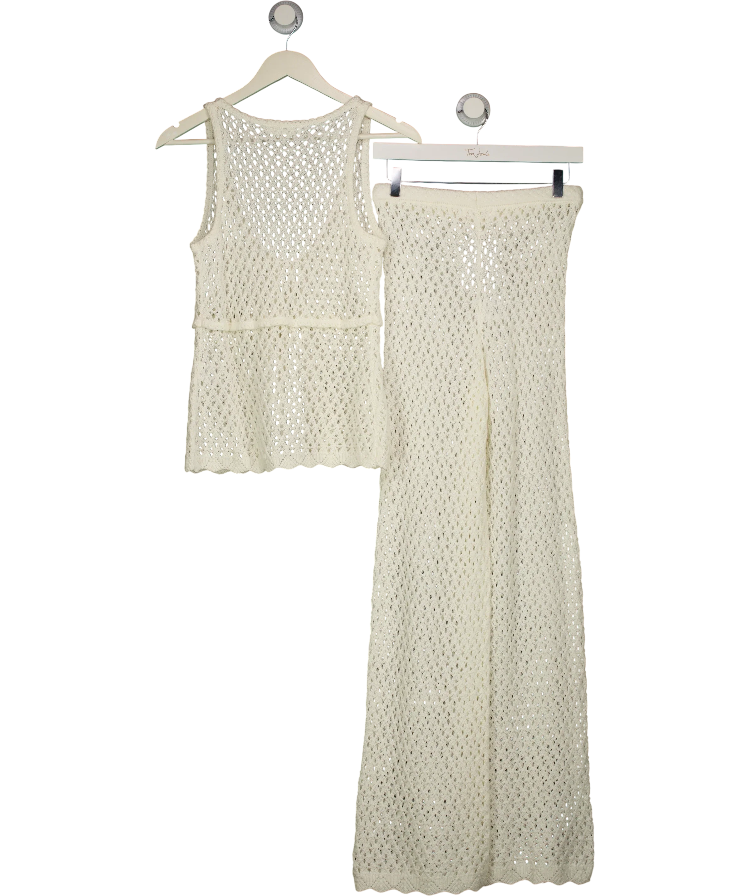 4th & Reckless White Katerina Crochet Tie Front Top (UK 8)  & Trousers (UK 6) Set Off White, size UK XS/S — back
