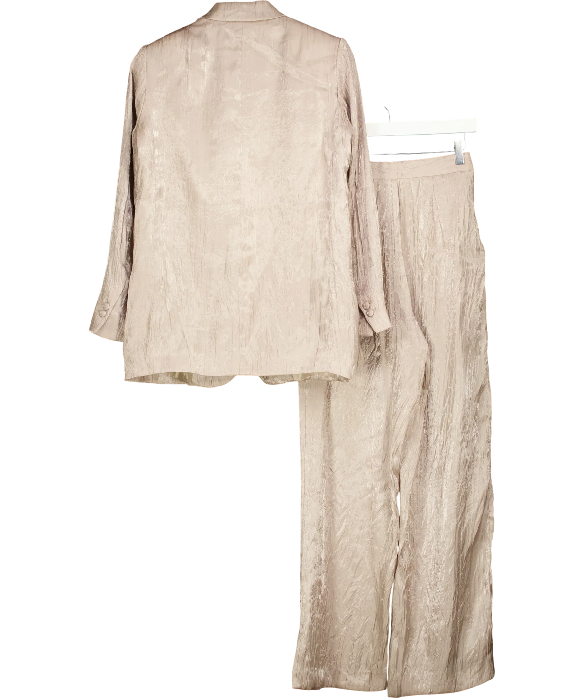 ZARA Beige Metallic Wrinkle Effect Tailored Suit Two Piece Set Champagne Jacket Size M Trousers, size UK XS — back
