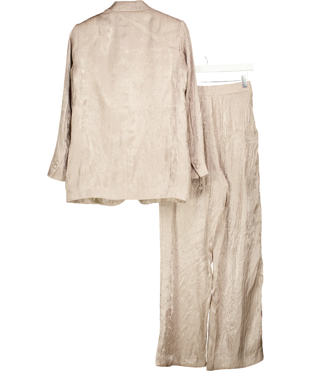 ZARA Beige Metallic Wrinkle Effect Tailored Suit Two Piece Set Champagne Jacket Size M Trousers, size UK XS — back
