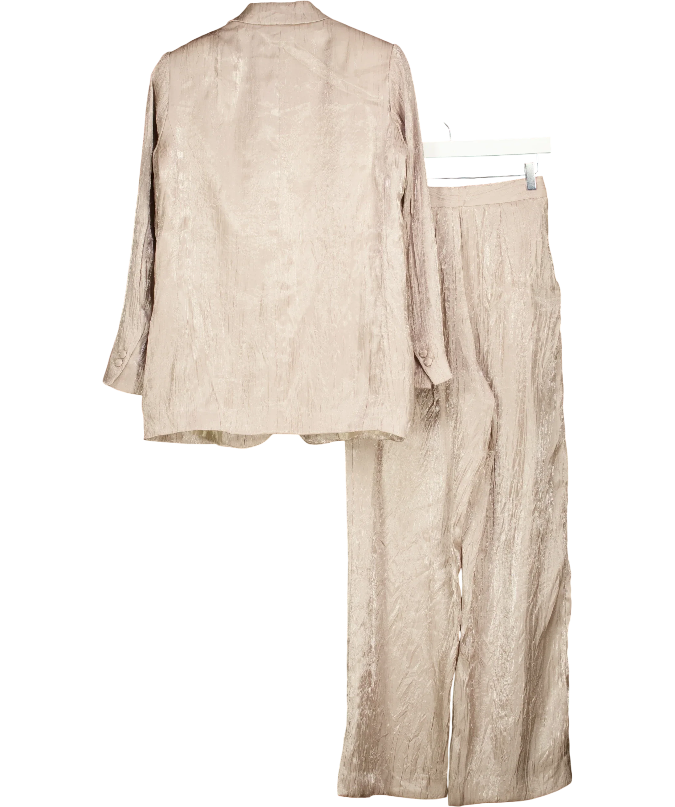 ZARA Beige Metallic Wrinkle Effect Tailored Suit Two Piece Set Champagne Jacket Size M Trousers, size UK XS — back