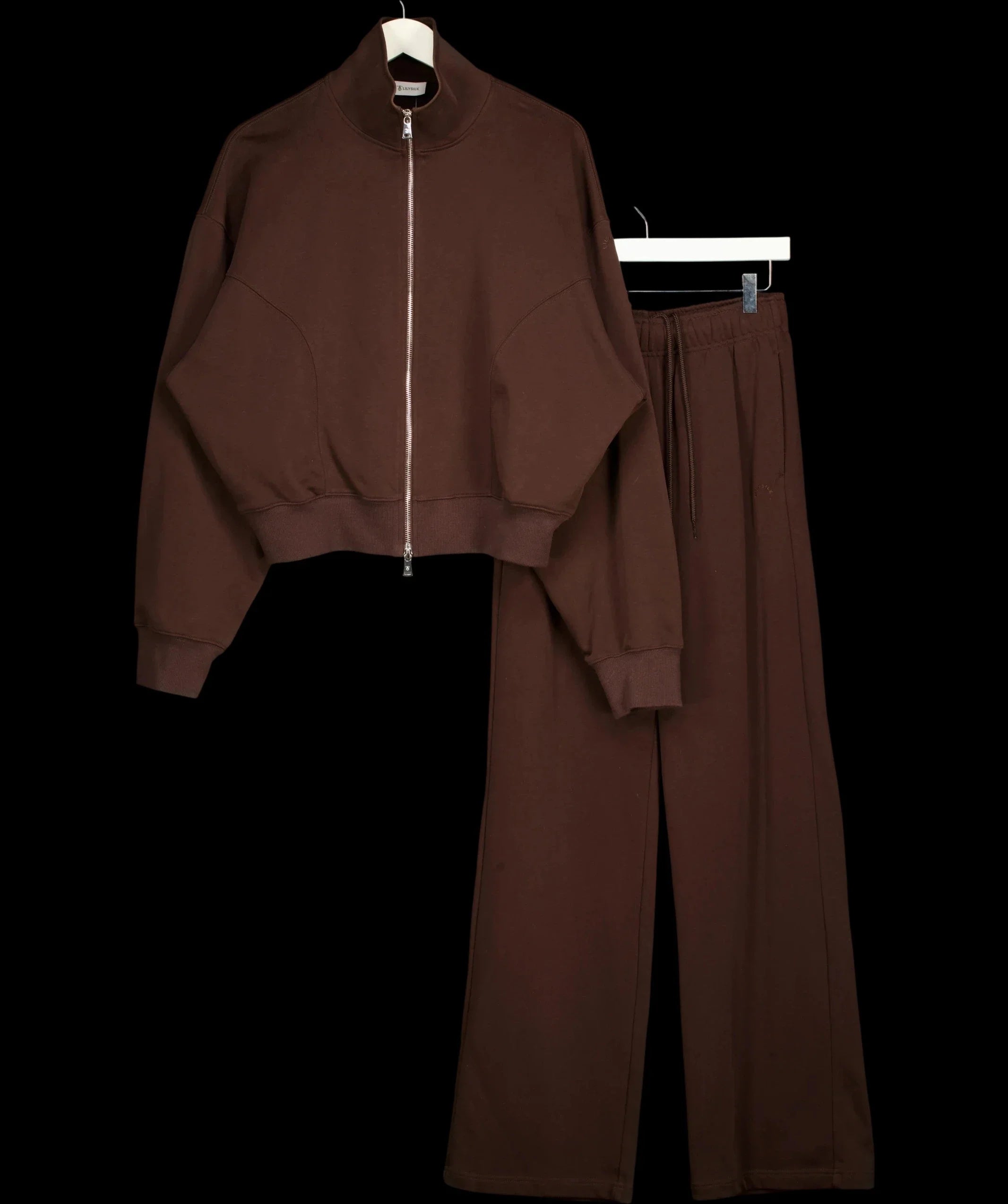 LILYSILK Brown Silkerry Heirloom '89 Tracksuit Two Piece Set Espresso Jacket, size UK XS/S — detail