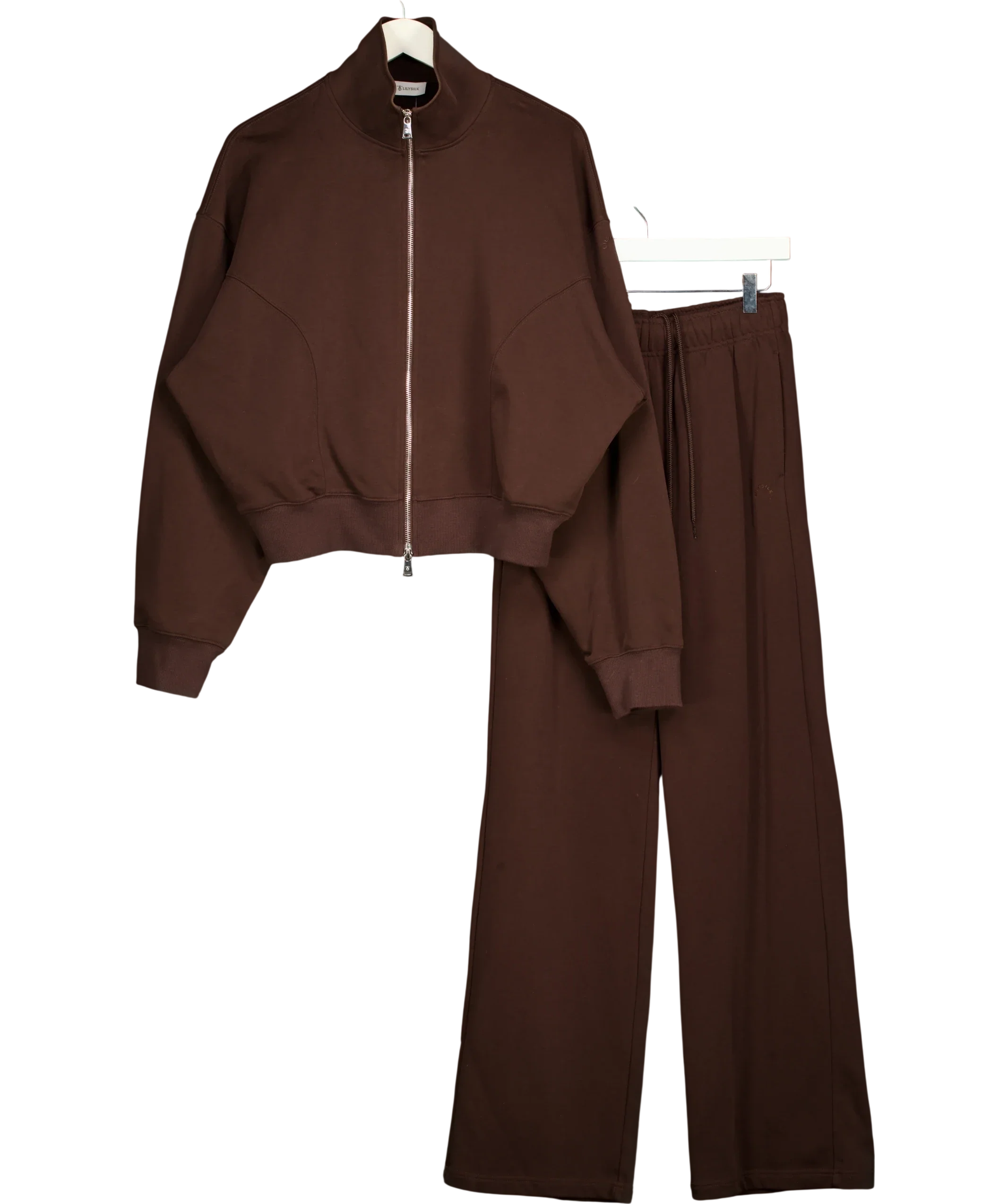 LILYSILK Brown Silkerry Heirloom '89 Tracksuit Two Piece Set Espresso Jacket, size UK XS/S — front