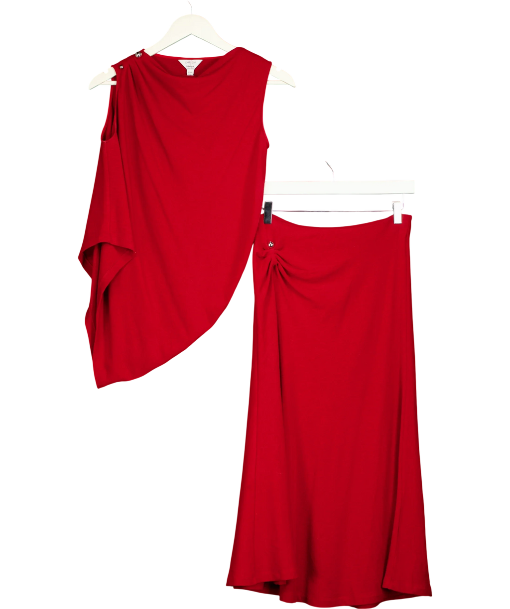 Fabrique Red x Sophie Azar Florence Asymmetrical Draped Top and Skirt Two Piece Set Red, size UK XS — front