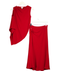 Fabrique Red x Sophie Azar Florence Asymmetrical Draped Top and Skirt Two Piece Set Red, size UK XS — front