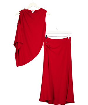 Fabrique X Sophie Azar Florence Asymmetrical Draped Top And Skirt Two Piece Set Red UK XS