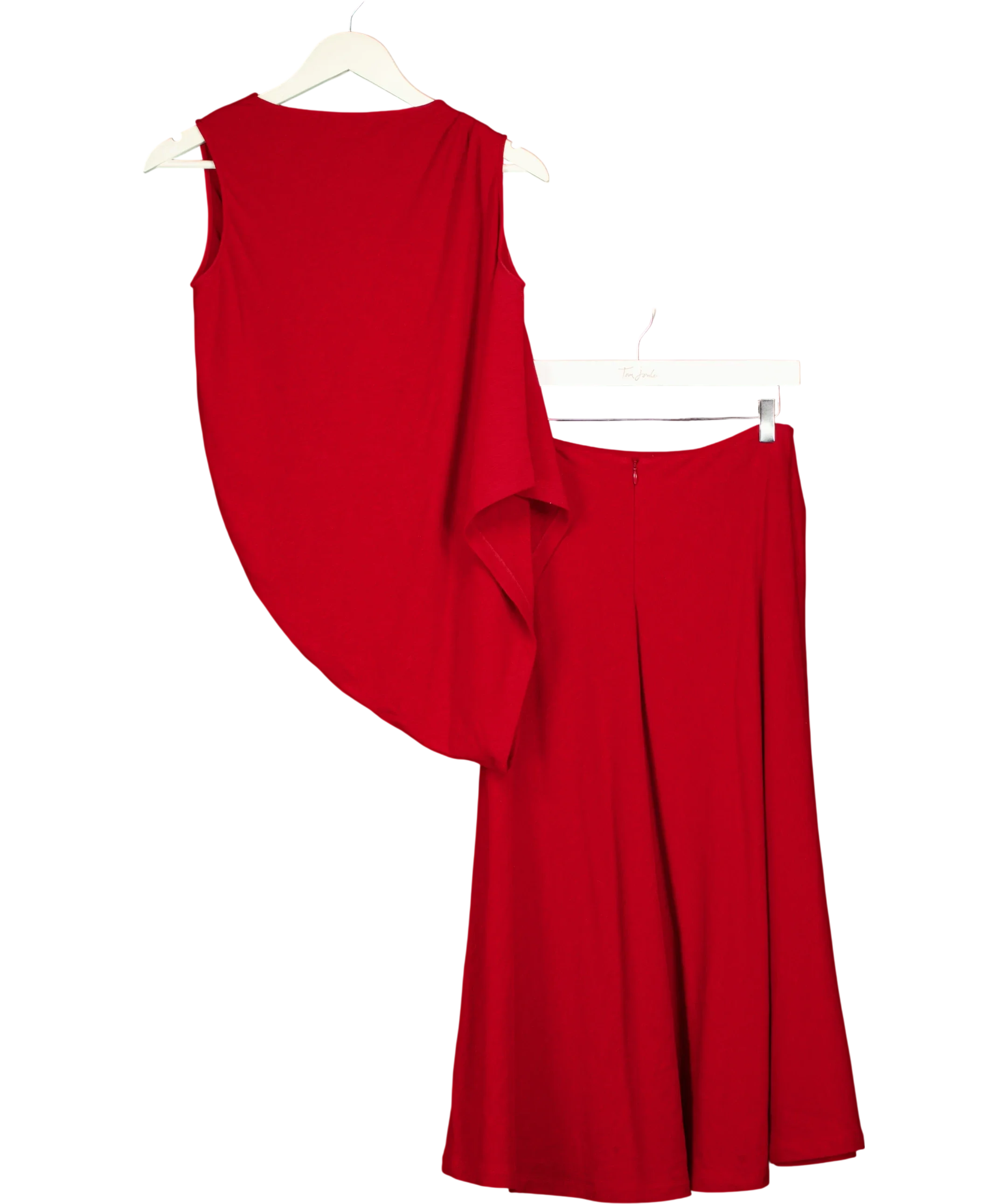 Fabrique Red x Sophie Azar Florence Asymmetrical Draped Top and Skirt Two Piece Set Red, size UK XS — back