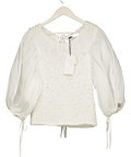 ZARA White Puff Slleve Combined Knit Jumpe UK M — Front