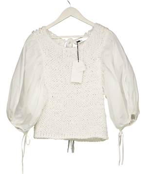 ZARA White Puff Slleve Combined Knit Jumpe UK M