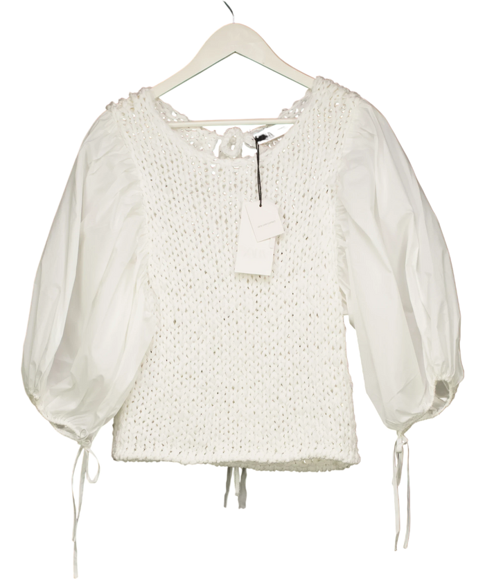 ZARA White Puff Slleve Combined Knit Jumper UK M