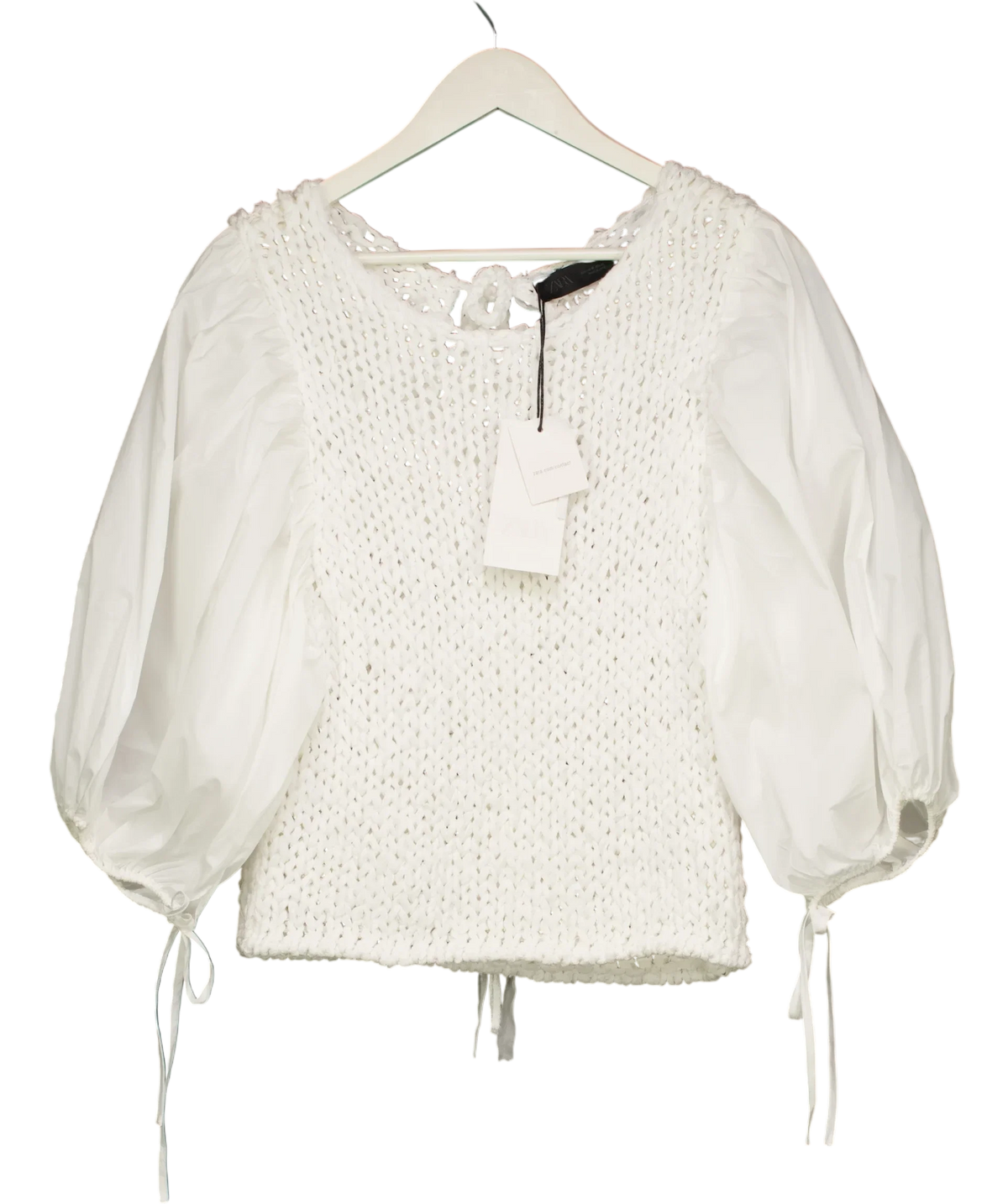 ZARA White Puff Slleve Combined Knit Jumpe UK M — Back