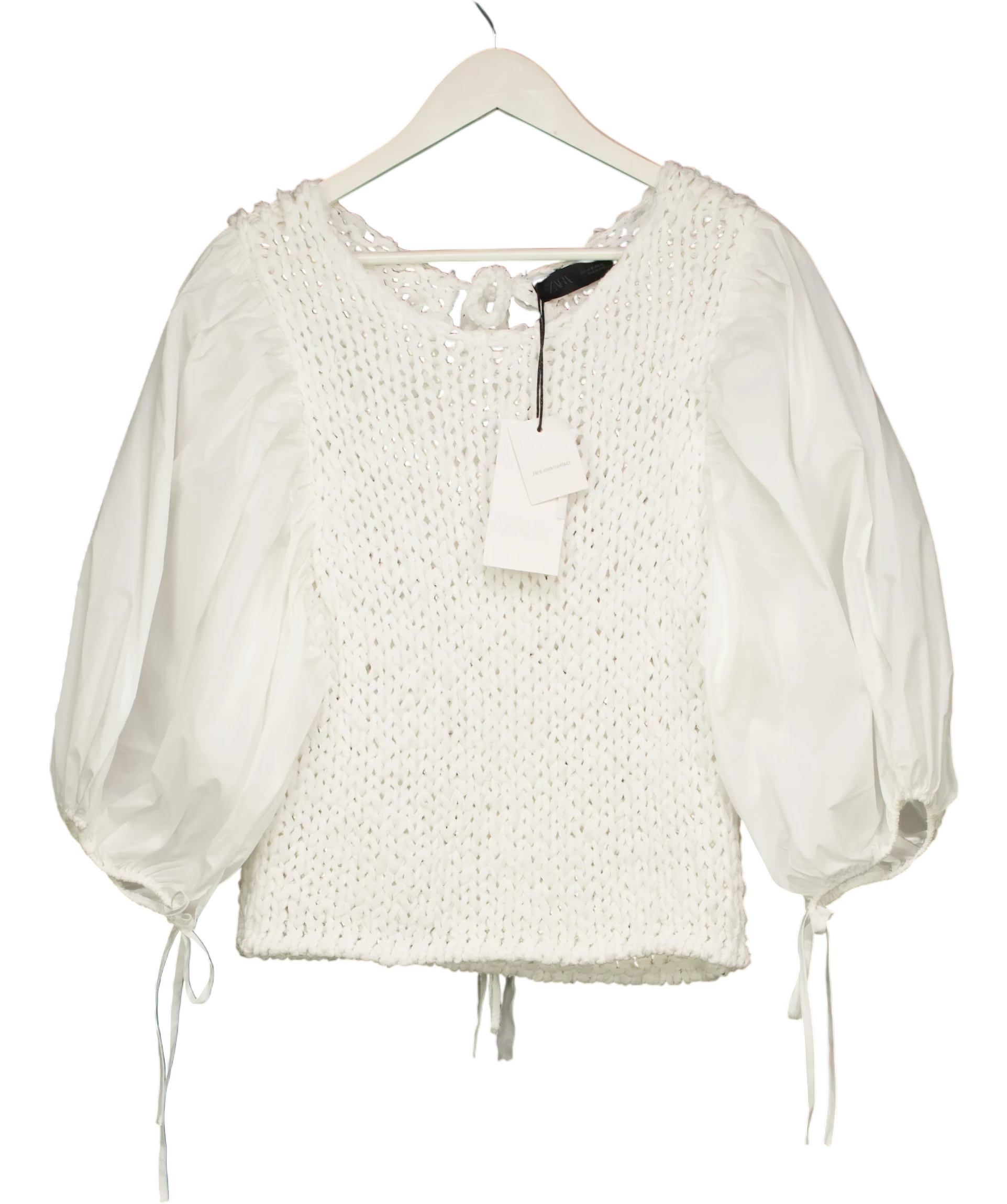 ZARA White Puff Slleve Combined Knit Jumpe UK M — Back