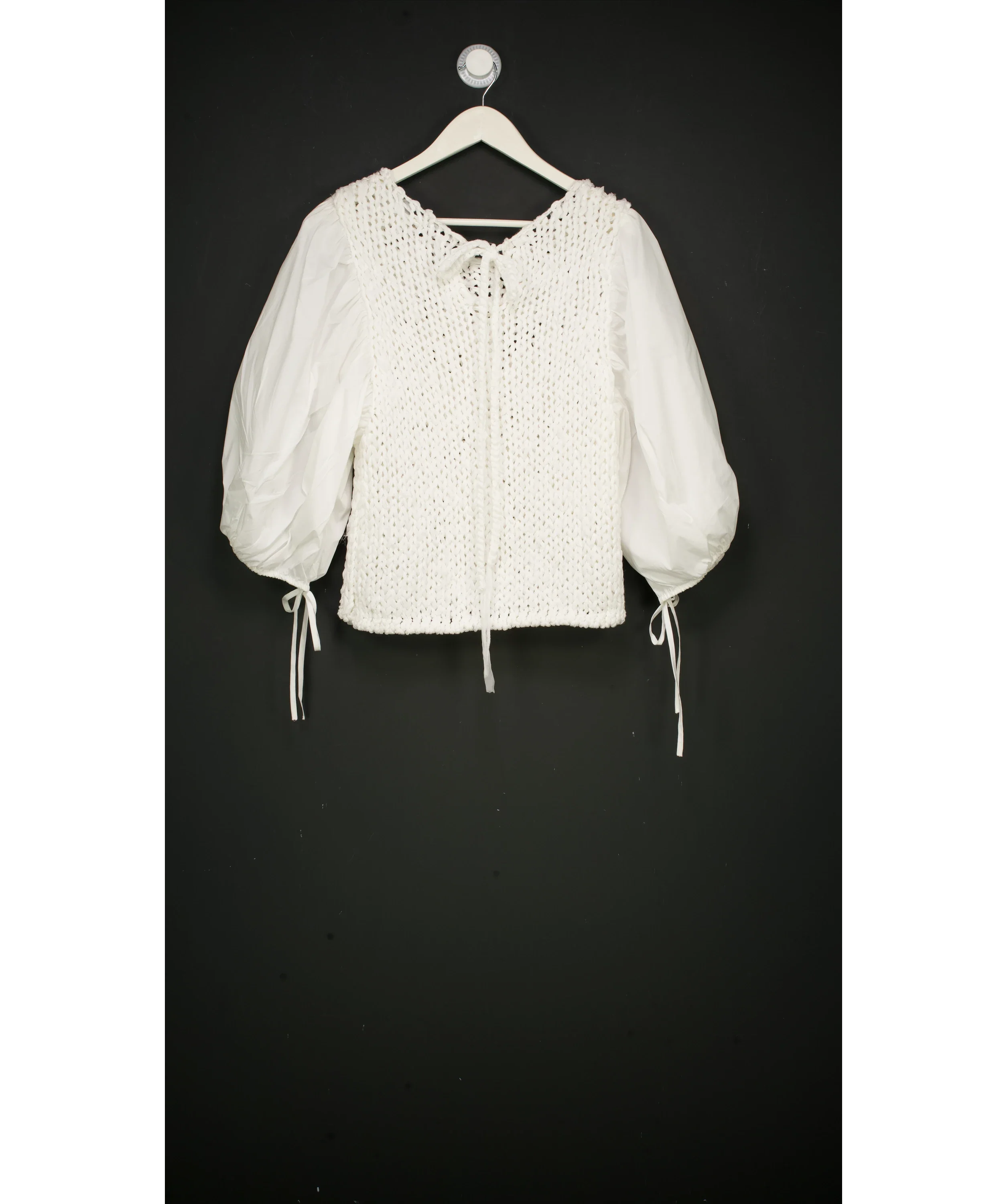 ZARA White Puff Slleve Combined Knit Jumpe UK M — Brand label