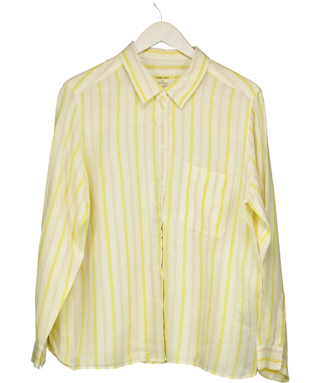 M&S Yellow Striped Pure Linen Shirt UK 18 — Front