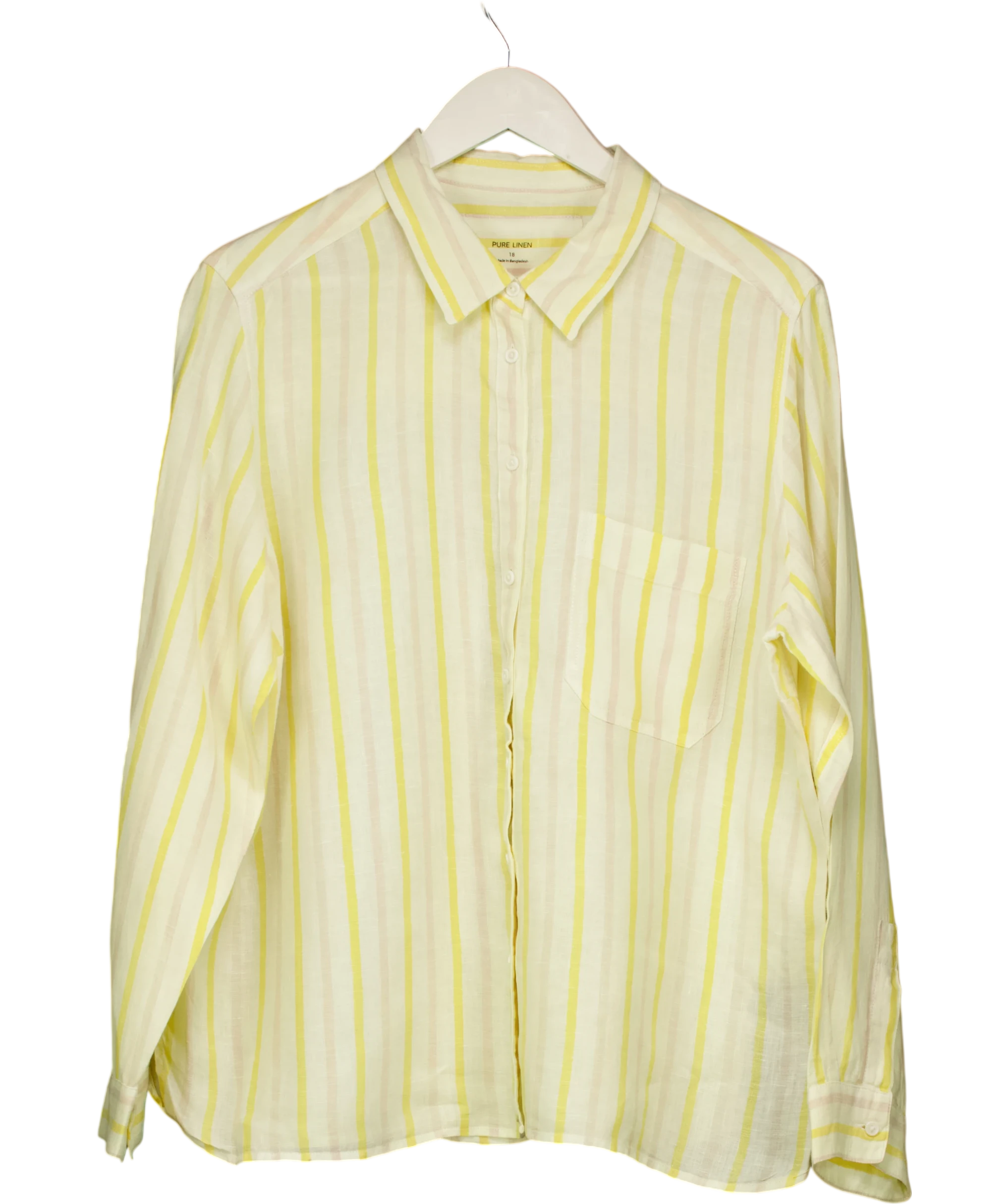 M&S Yellow Striped Pure Linen Shirt UK 18 — Front