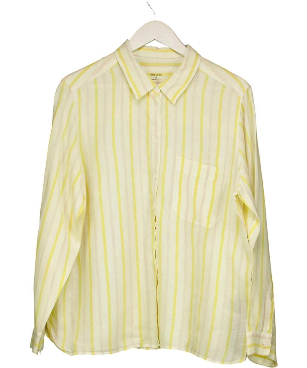 M&S Yellow Striped Pure Linen Shirt UK 18 — Front