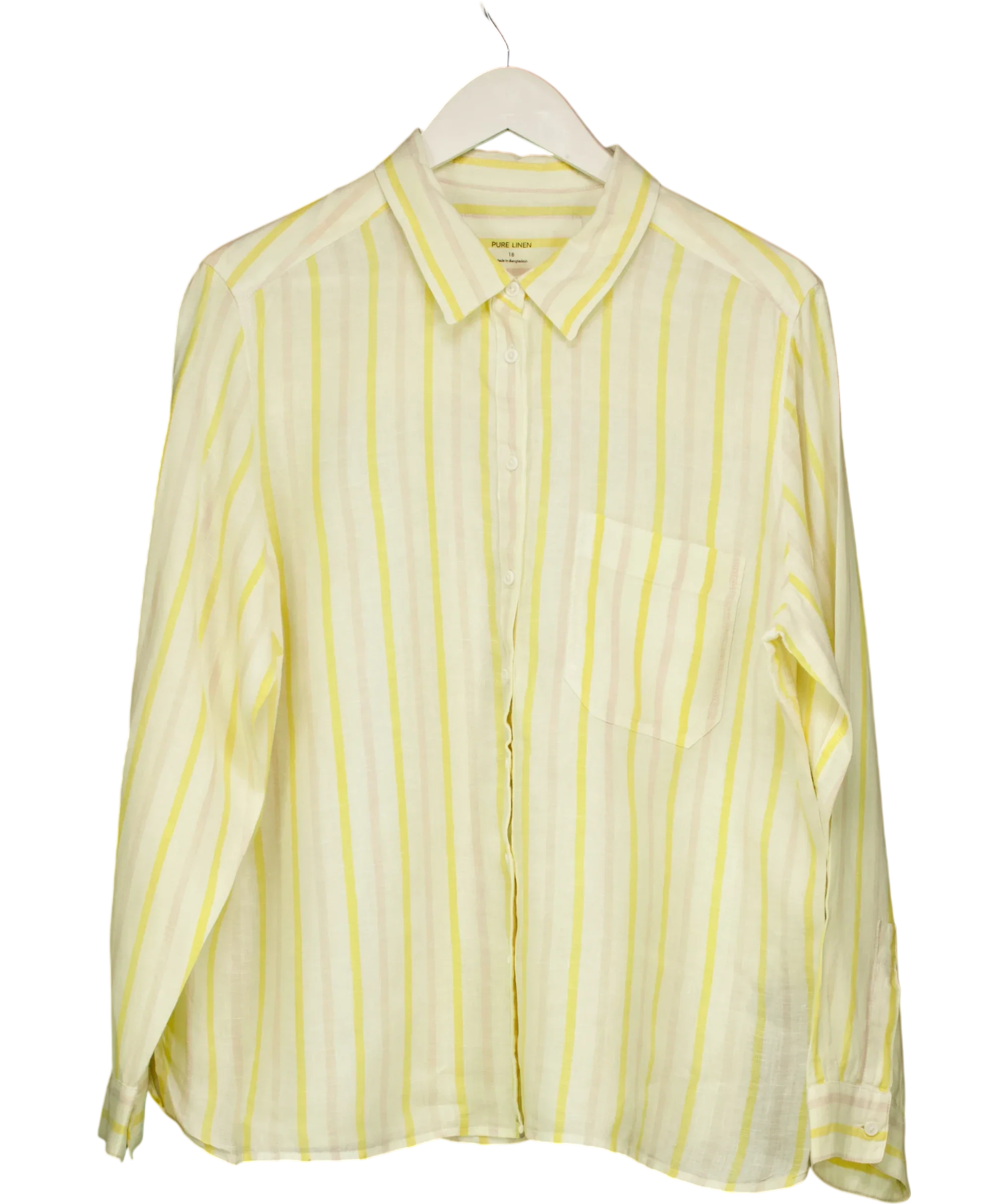 M&S Yellow Striped Pure Linen Shirt UK 18 — Front