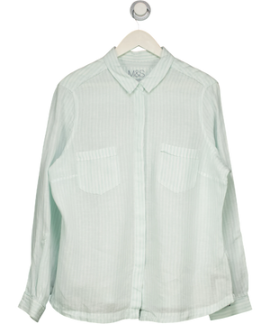 M&S Pure Linen Aqua Blue Striped Shirt UK 18