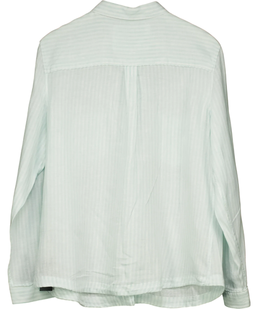 M&S Pure Linen Aqua Blue Striped Shirt UK 18 — Back