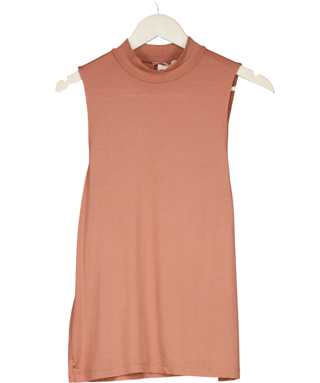 H&M Nude Pink Viscose Blend High Neck Sleeveless Top UK M — Front