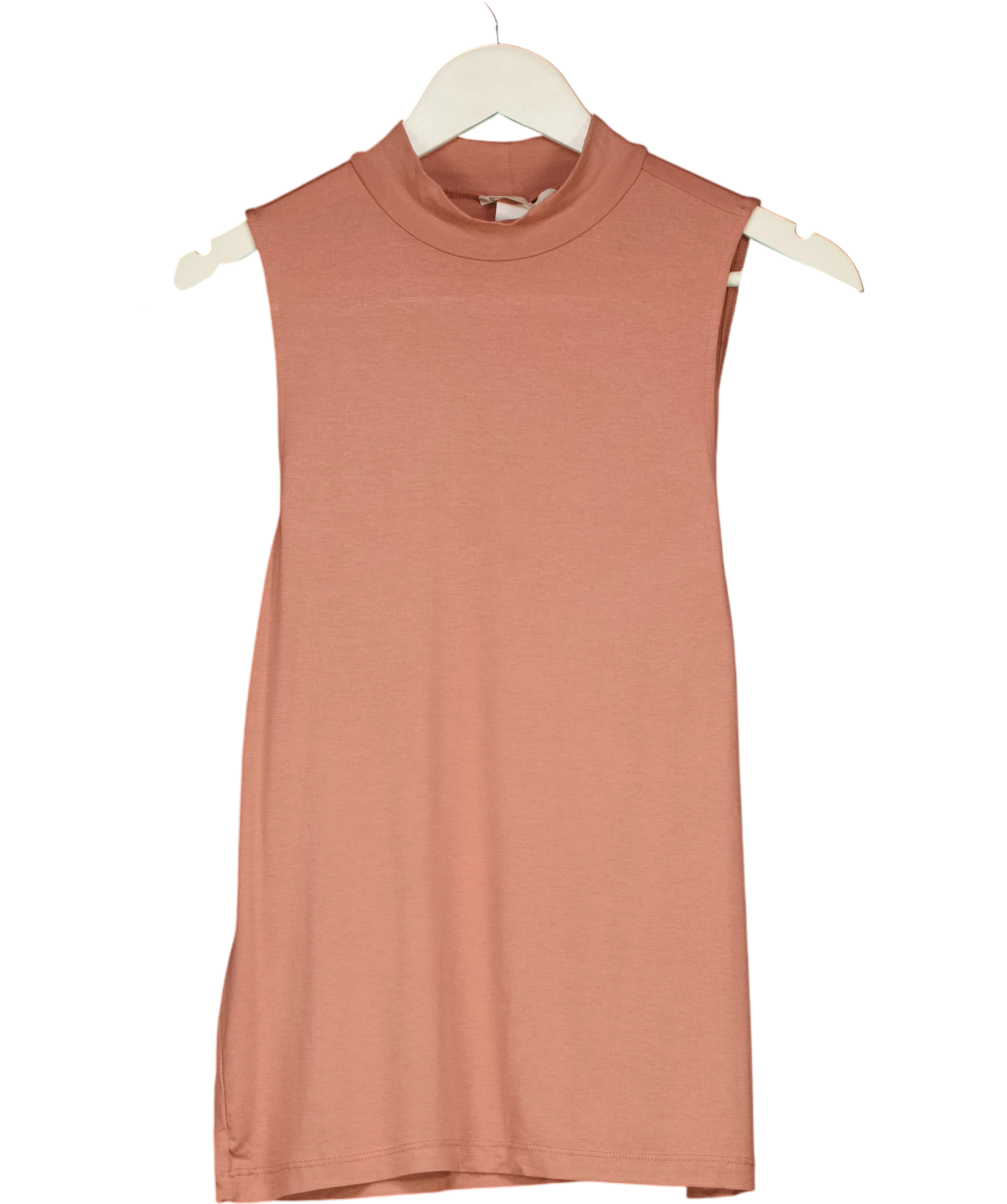 H&M Nude Pink Viscose Blend High Neck Sleeveless Top UK M — Front