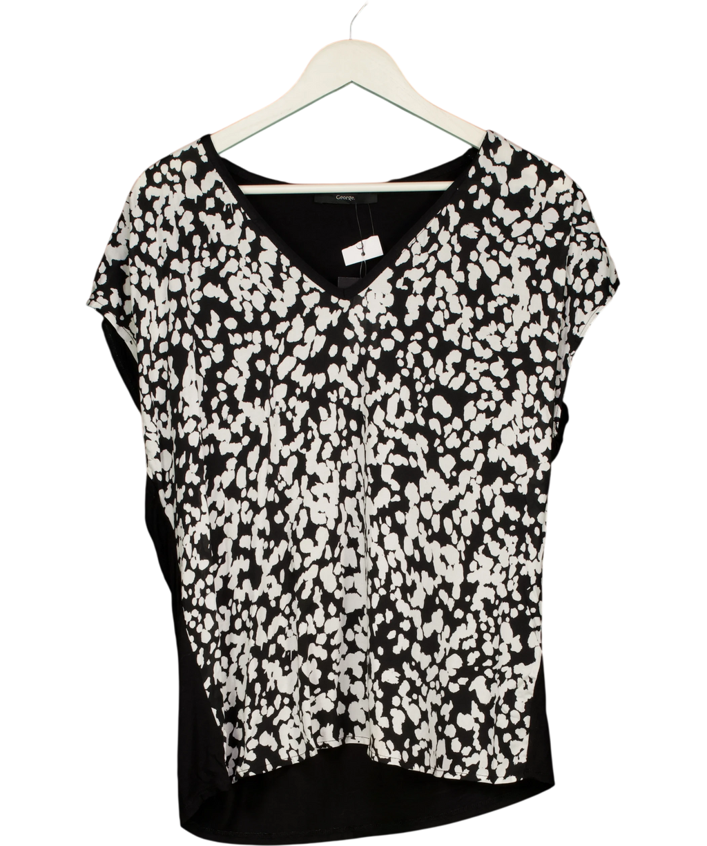 George Black / White Animal Print Jersey Back Top UK 12 — Front