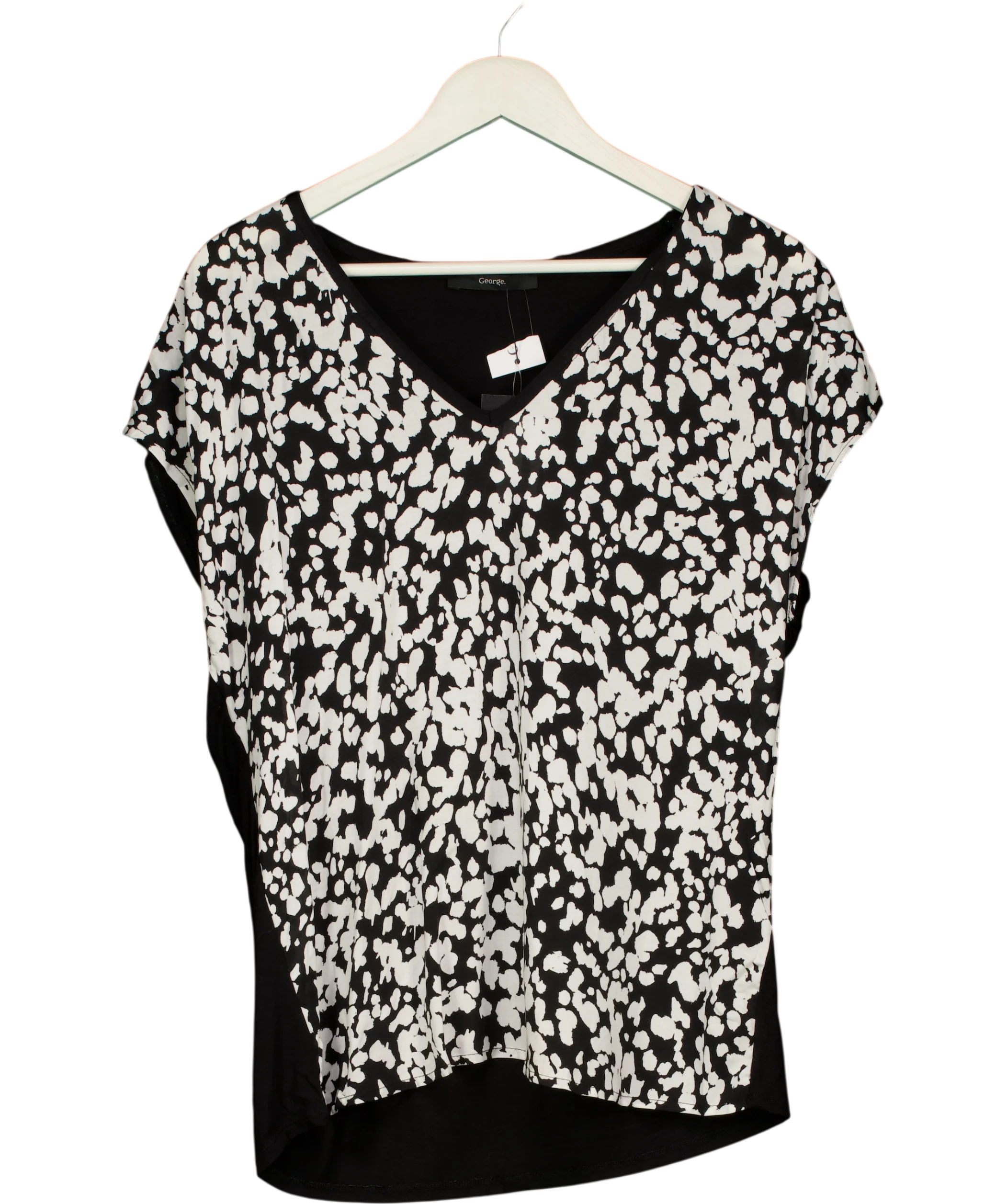 George Black / White Animal Print Jersey Back Top UK 12 — Front