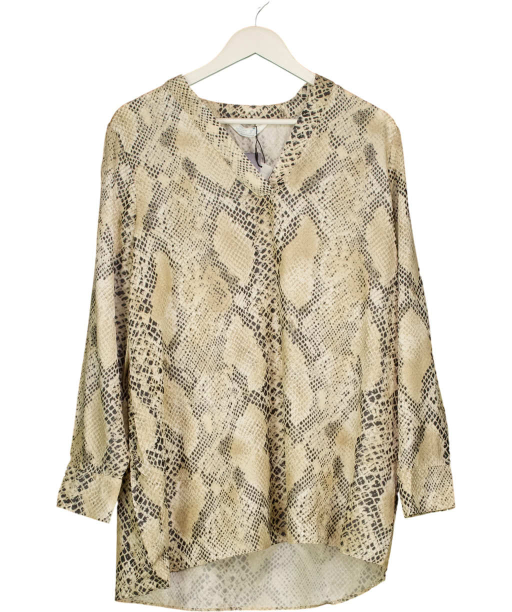 Primark Beige Snake Print Long Sleeve Blouse UK M — Front