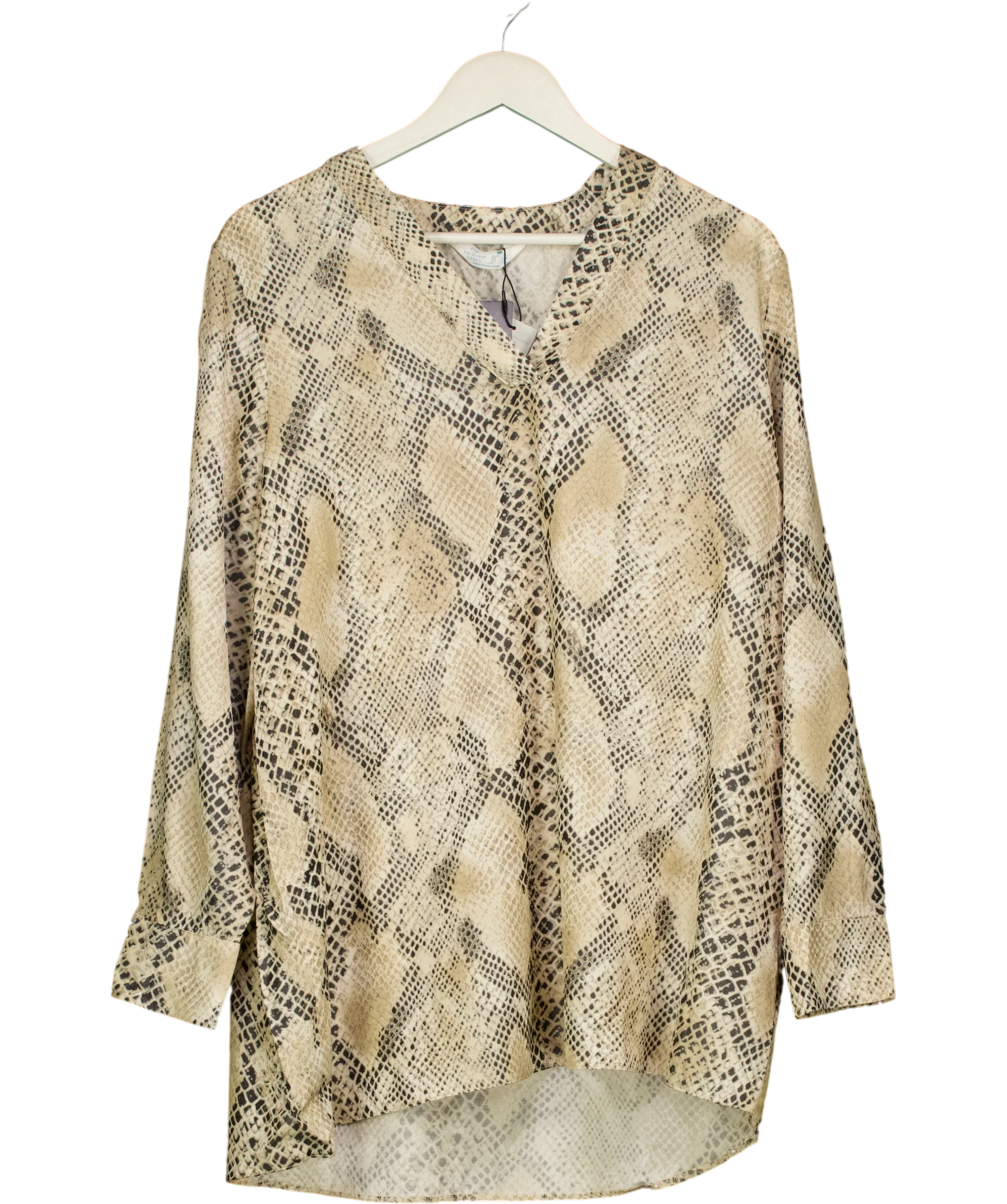 Primark Beige Snake Print Long Sleeve Blouse UK M — Front