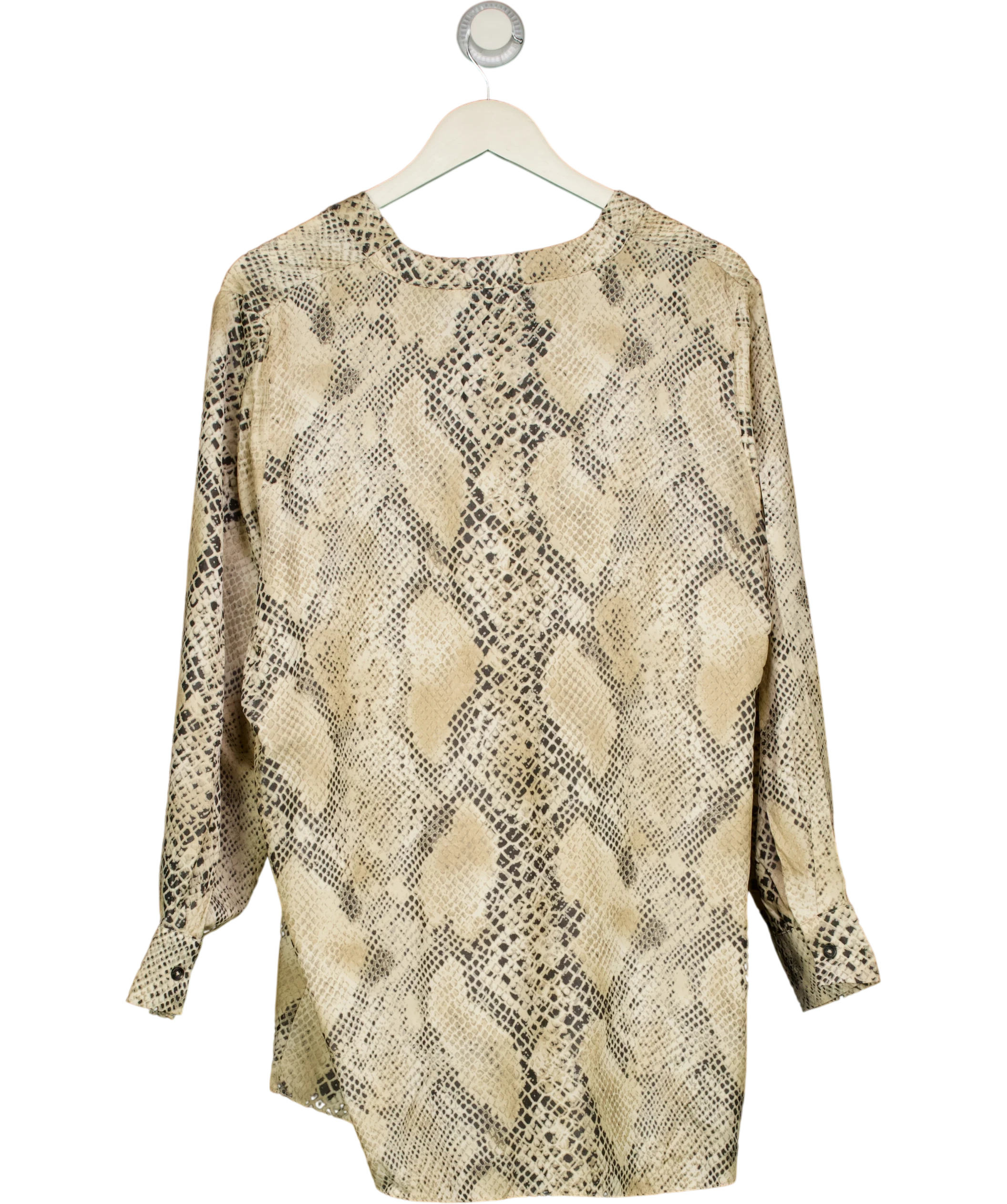 Primark Beige Snake Print Long Sleeve Blouse UK M — Back