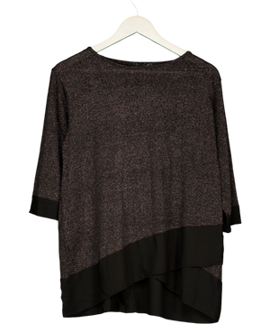 QUIZ Black Metallic Knit V Hem Top UK 12