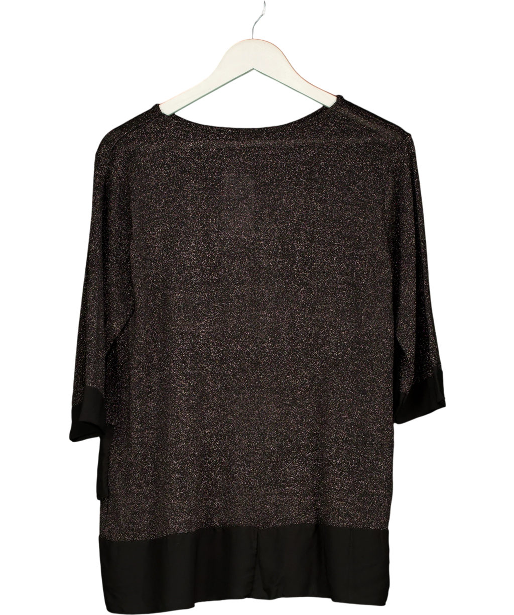 QUIZ Black Metallic Knit V Hem Top UK 12 — Back