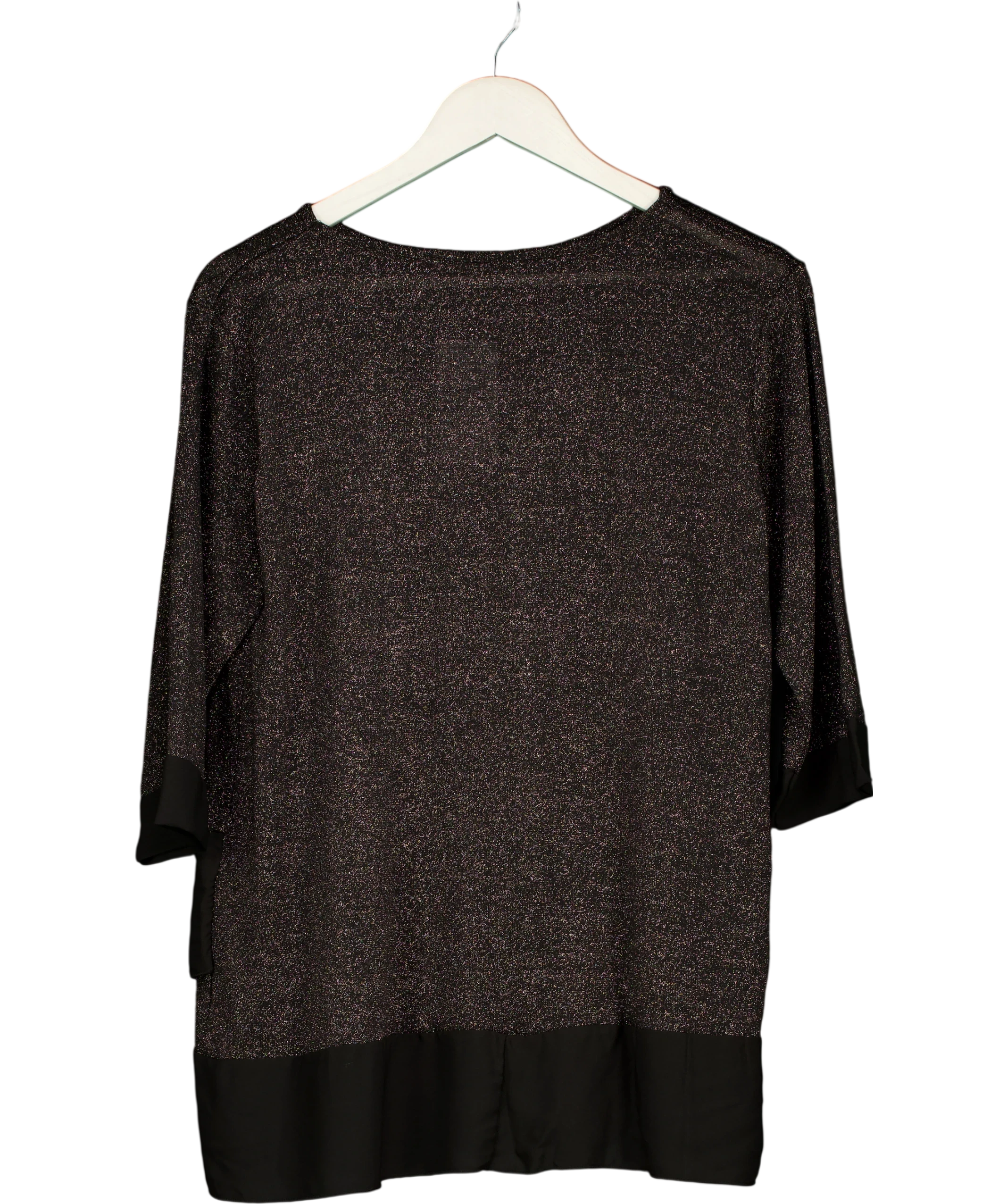 QUIZ Black Metallic Knit V Hem Top UK 12 — Back