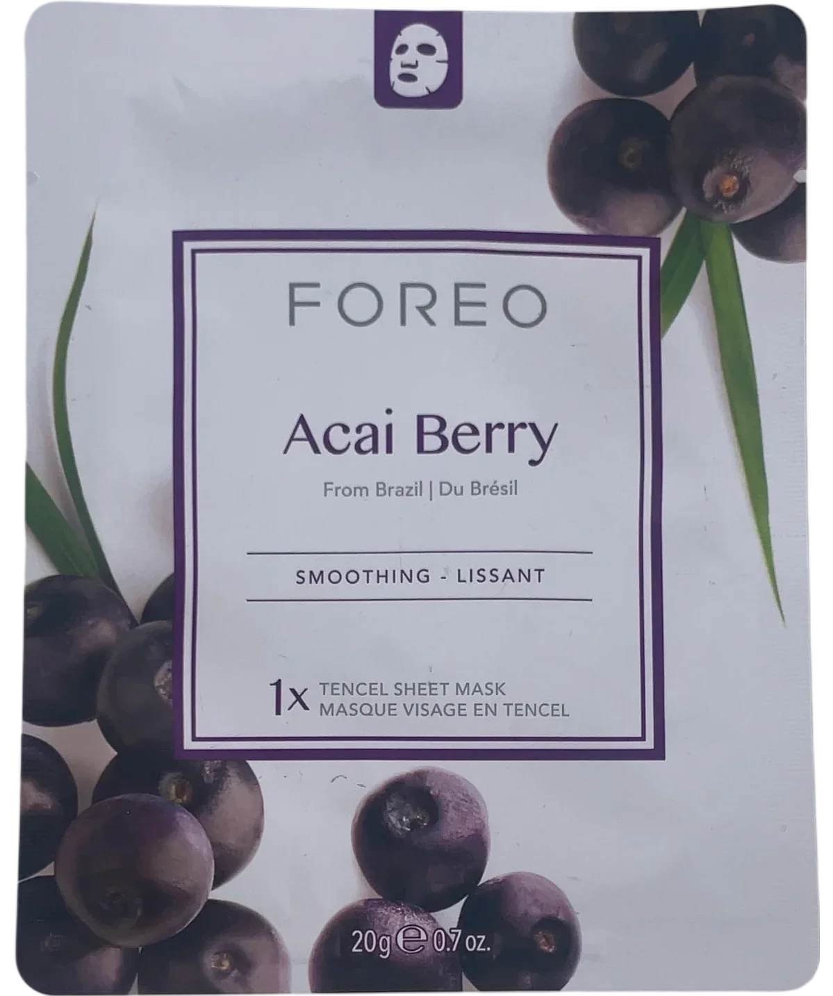 FOREO Acai Berry Smoothing Tencel Sheet Mask Purple, size 20g — front