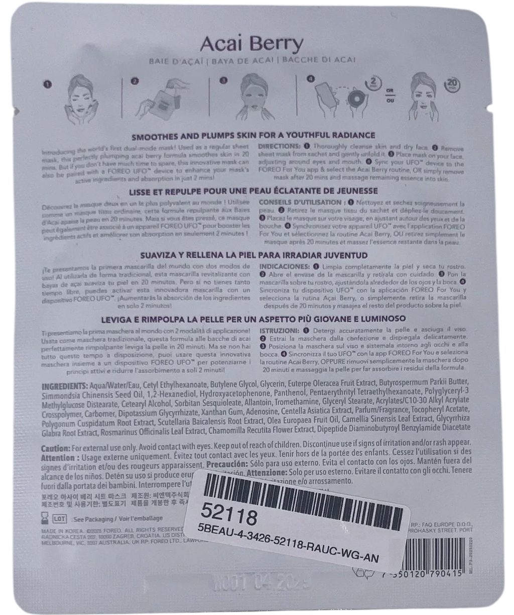FOREO Acai Berry Smoothing Tencel Sheet Mask Purple, size 20g — back
