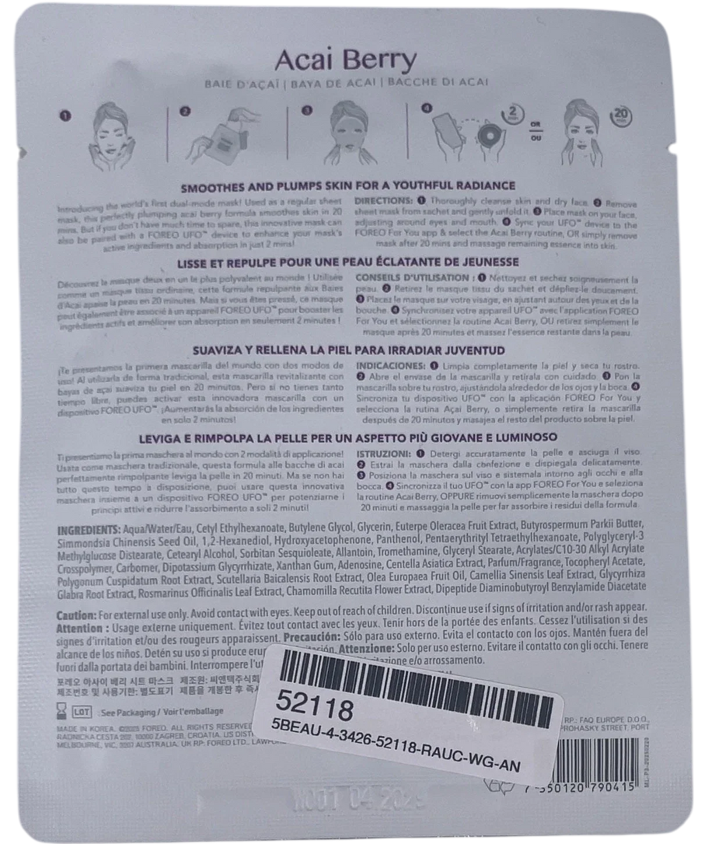 FOREO Acai Berry Smoothing Tencel Sheet Mask Purple, size 20g — back