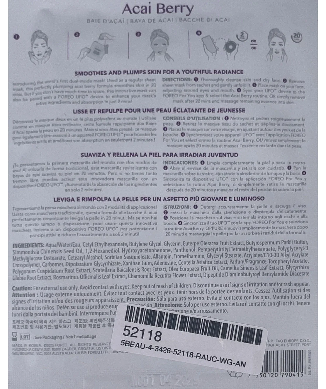 FOREO Acai Berry Smoothing Tencel Sheet Mask Purple, size 20g — detail