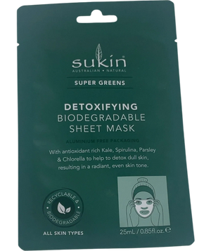 Sukin Super Greens Detoxifying Biodegradable Sheet Mask Green Universal 25ml