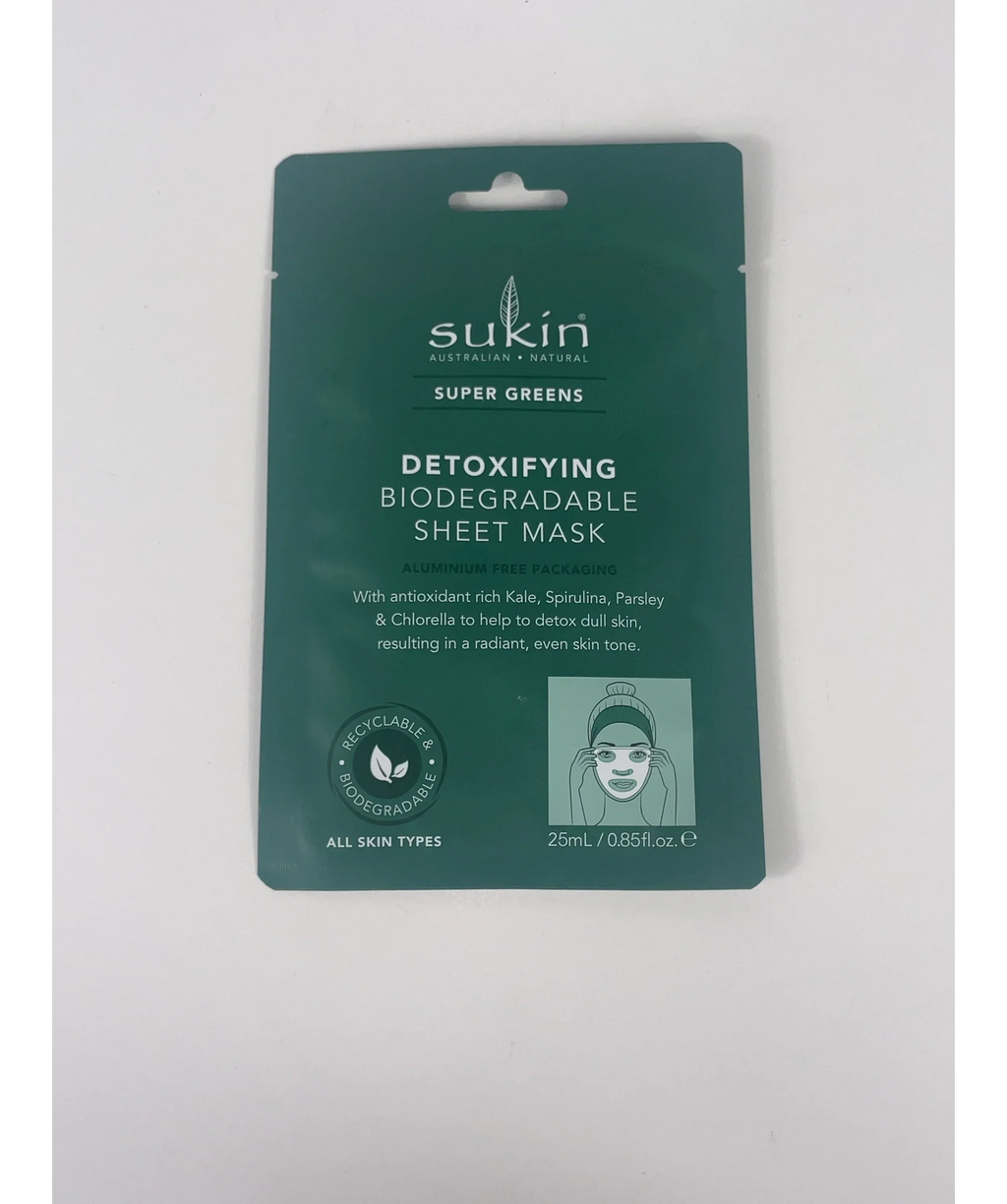 Sukin Universal Super Greens Detoxifying Biodegradable Sheet Mask Green, size 25ml — detail